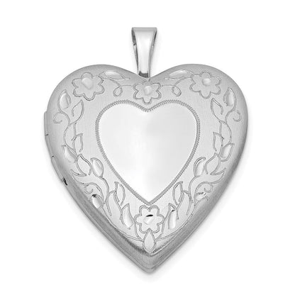 Sterlingsilber Rhodiniert 20mm Blumen Rand Herz Medaillon
