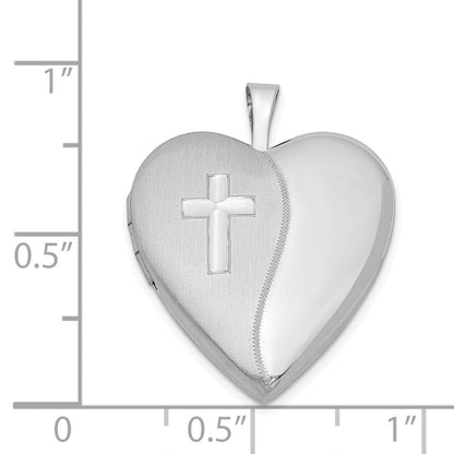 Sterlingsilber Rhodiniert 20mm Satiniert/polished Kreuz Herz Medaillon