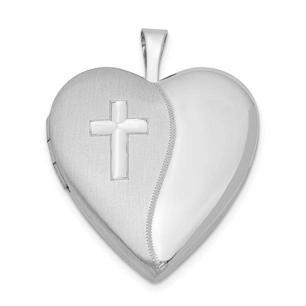 Sterlingsilber Rhodiniert 20mm Satiniert/polished Kreuz Herz Medaillon