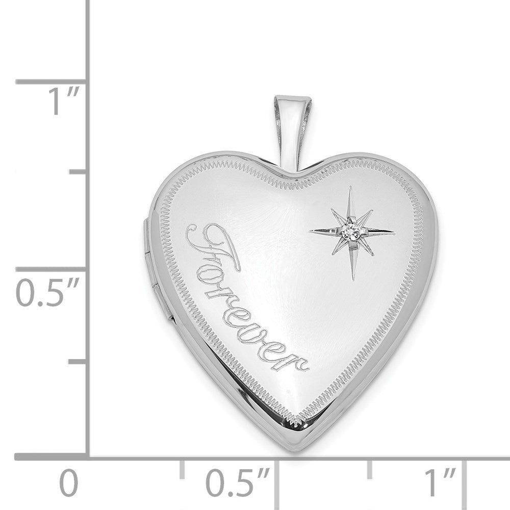 Medaillon "Forever" aus rhodiniertem Sterlingsilber mit Diamant-Stern-Herz, 20 mm