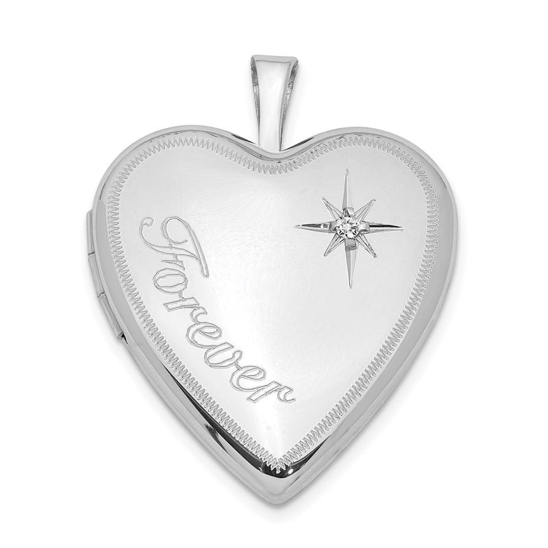 Medaillon "Forever" aus rhodiniertem Sterlingsilber mit Diamant-Stern-Herz, 20 mm