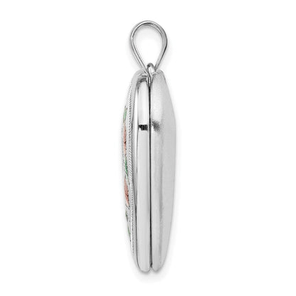 Sterlingsilber Rhodiniert 24mm Emailliert Blumen Mama Herz Medaillon