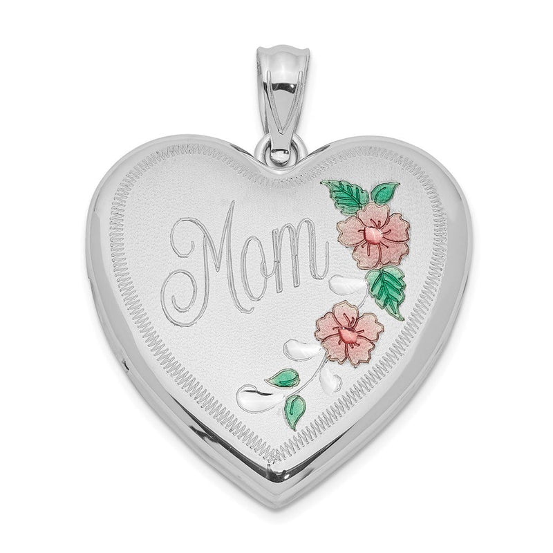 Sterlingsilber Rhodiniert 24mm Emailliert Blumen Mama Herz Medaillon