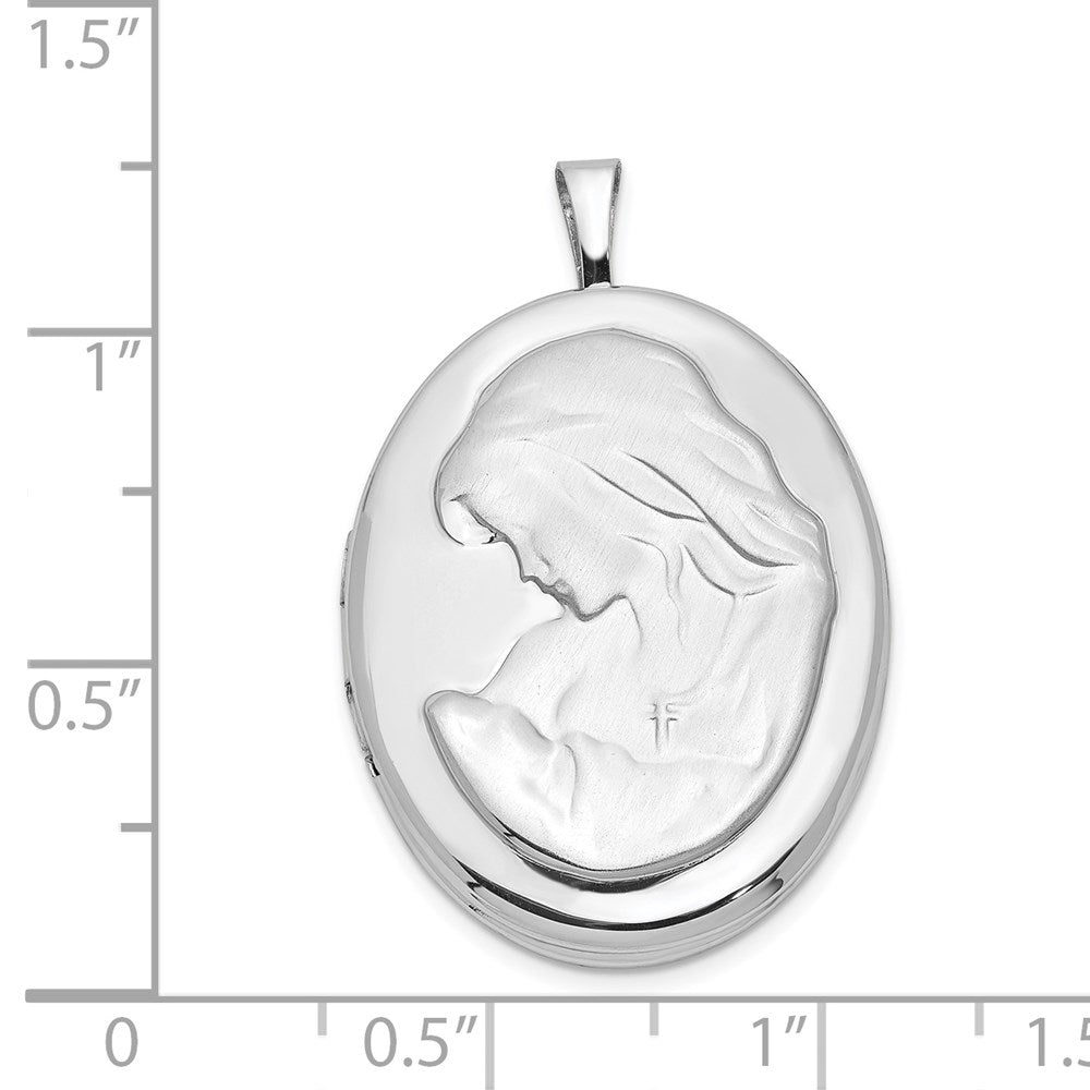 Sterlingsilber Rhodiniert 26mm Mutter und Baby Oval Medaillon