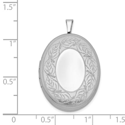 Sterlingsilber Rhodiniert 26mm Blatt Rand Oval Medaillon