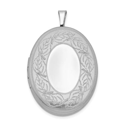 Sterlingsilber Rhodiniert 26mm Blatt Rand Oval Medaillon