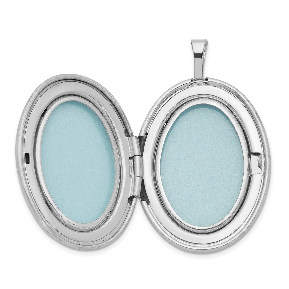 Ovales Medaillon aus rhodiniertem Sterlingsilber, Satin-Finish, 26 mm, mit Diamant-Stern