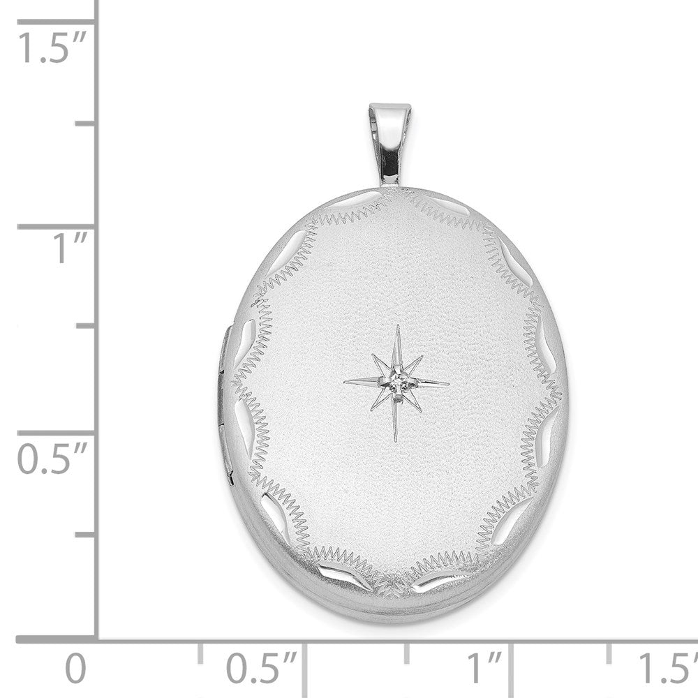 Ovales Medaillon aus rhodiniertem Sterlingsilber, Satin-Finish, 26 mm, mit Diamant-Stern