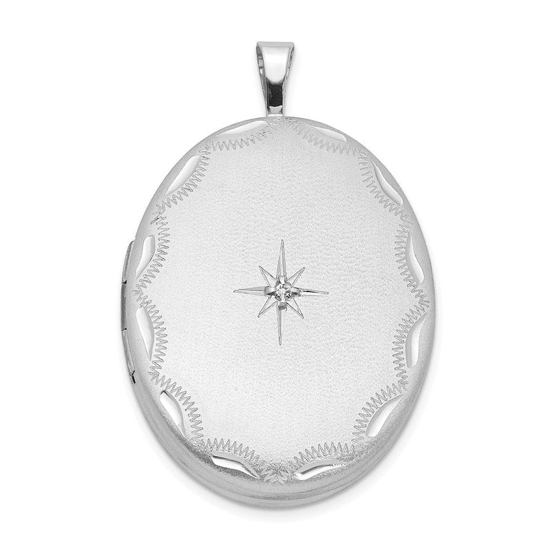 Ovales Medaillon aus rhodiniertem Sterlingsilber, Satin-Finish, 26 mm, mit Diamant-Stern