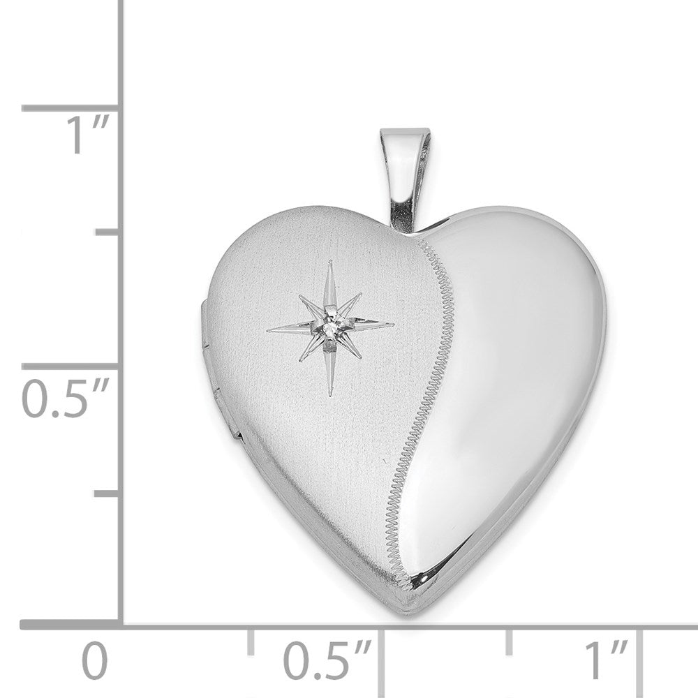 Sterlingsilber rhodiniert 20-mm-Medaillon mit Diamant, Stern und Herz