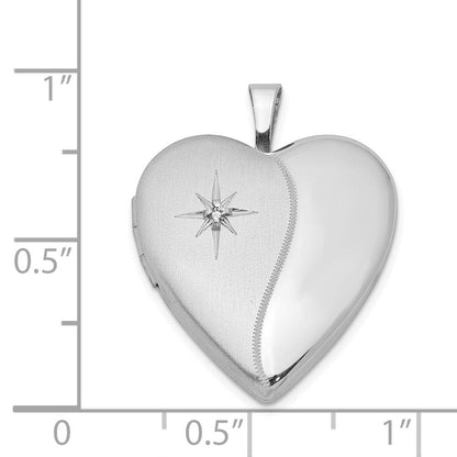 Sterlingsilber rhodiniert 20-mm-Medaillon mit Diamant, Stern und Herz