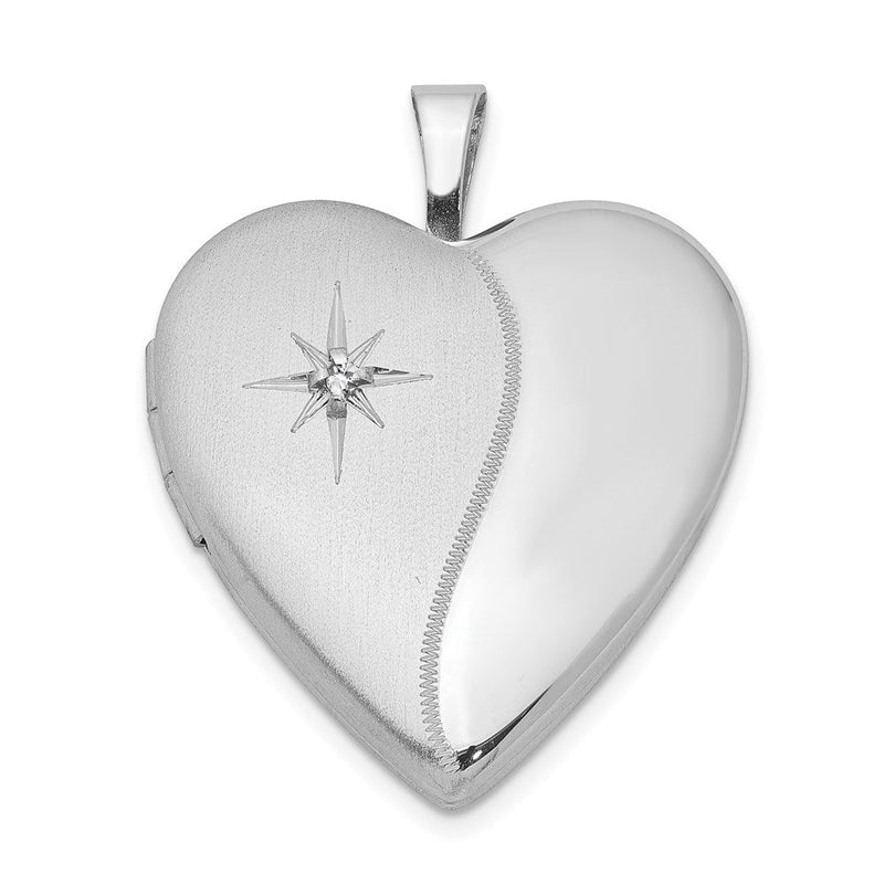 Sterlingsilber rhodiniert 20-mm-Medaillon mit Diamant, Stern und Herz