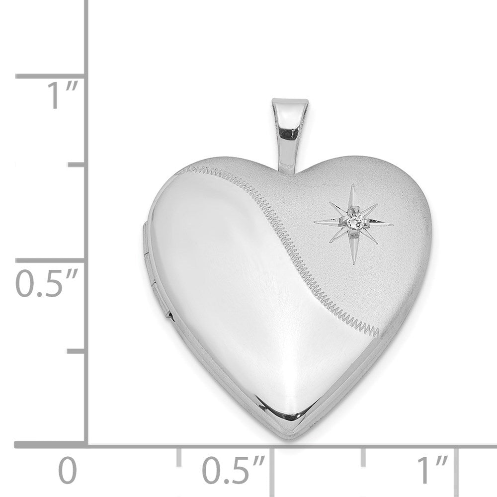 Sterlingsilber Rhodiniert Diamant Stern Satiniert/polished Herz Medaillon