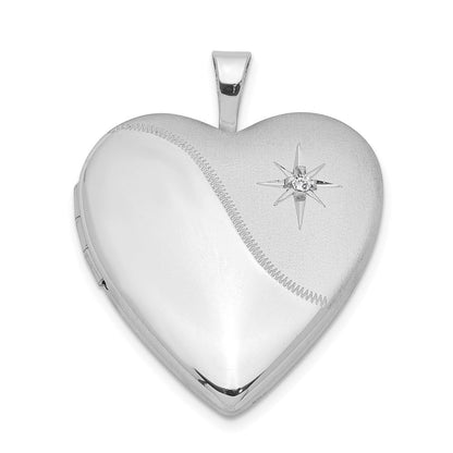 Sterlingsilber Rhodiniert Diamant Stern Satiniert/polished Herz Medaillon
