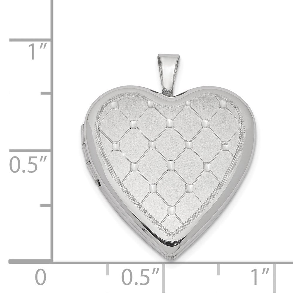 Sterlingsilber Rhodiniert 20mm Quilt Design Herz Medaillon
