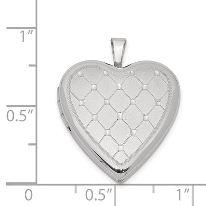 Sterlingsilber Rhodiniert 20mm Quilt Design Herz Medaillon