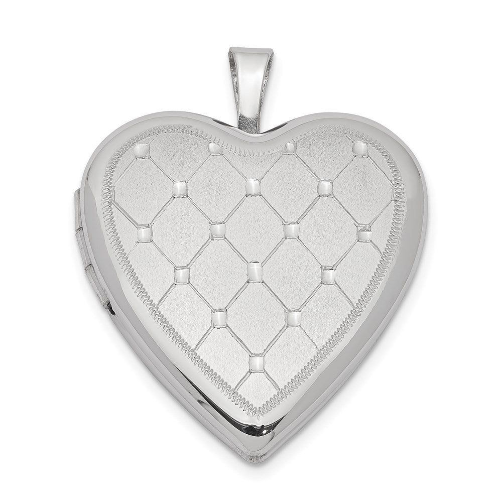 Sterlingsilber Rhodiniert 20mm Quilt Design Herz Medaillon