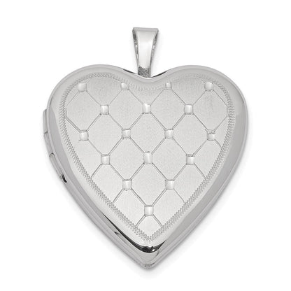 Sterlingsilber Rhodiniert 20mm Quilt Design Herz Medaillon