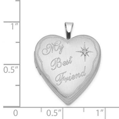 Medaillon „Beste Freundin" mit Diamant-Herz aus rhodiniertem Sterlingsilber, 20 mm