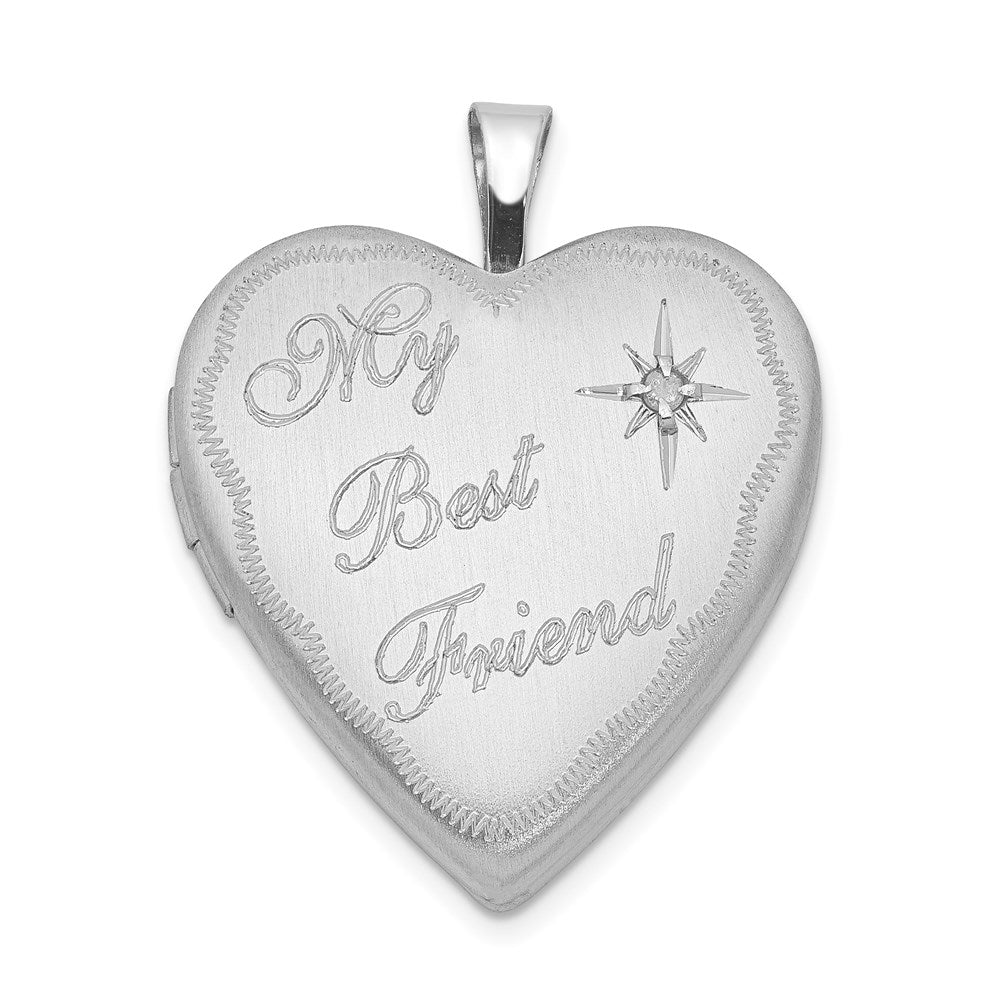 Medaillon „Beste Freundin" mit Diamant-Herz aus rhodiniertem Sterlingsilber, 20 mm