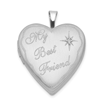 Medaillon „Beste Freundin" mit Diamant-Herz aus rhodiniertem Sterlingsilber, 20 mm