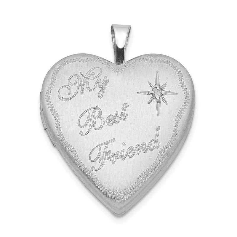Medaillon „Beste Freundin" mit Diamant-Herz aus rhodiniertem Sterlingsilber, 20 mm