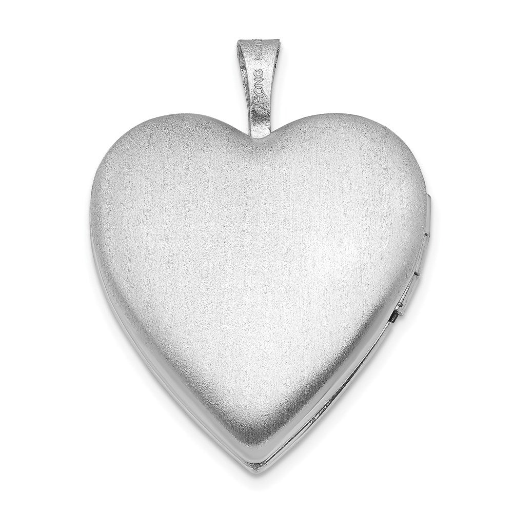 Sterlingsilber Rhodiniert 20mm Wirbel & Poliert Herz Medaillon