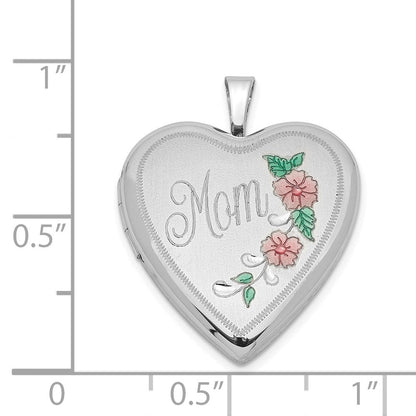 Sterlingsilber Rhodiniert 20mm Emailliert Blumen Mama Herz Medaillon