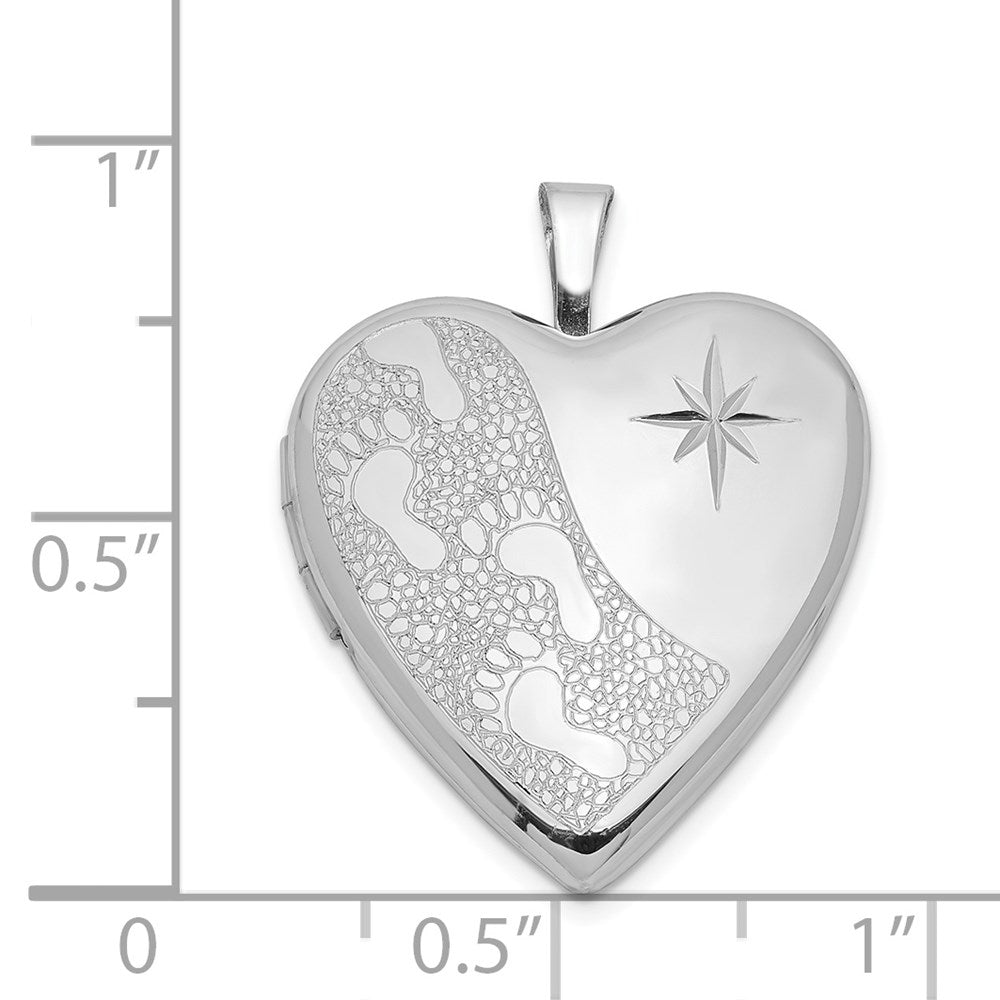 Sterlingsilber Rhodiniert 20mm Diamantiert Footprints Herz Medaillon