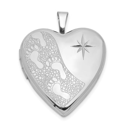 Sterlingsilber Rhodiniert 20mm Diamantiert Footprints Herz Medaillon