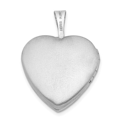 Sterlingsilber Rhodiniert 16mm Poliert & Satiniert Kreuz Herz Medaillon