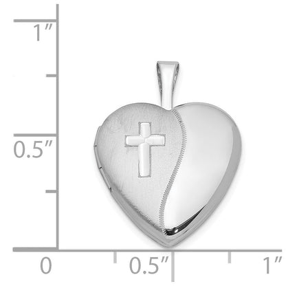 Sterlingsilber Rhodiniert 16mm Poliert & Satiniert Kreuz Herz Medaillon