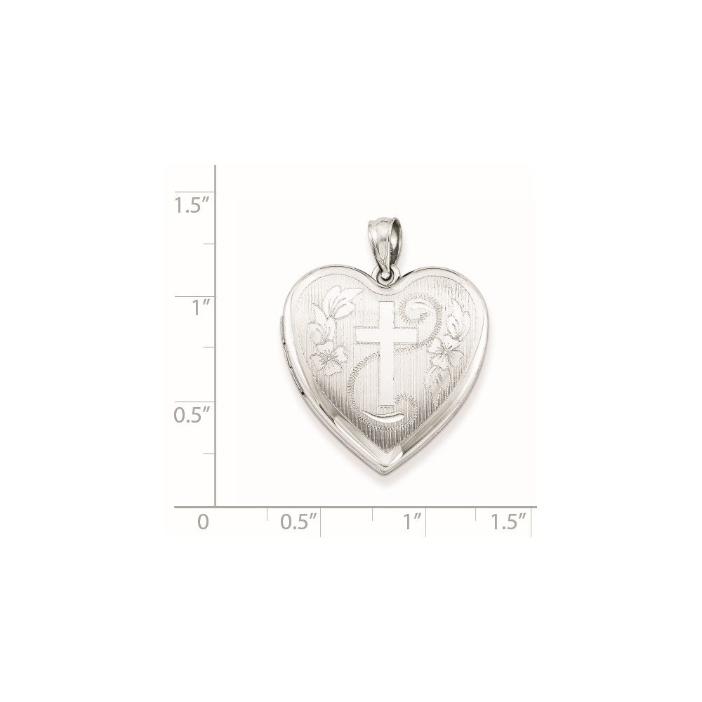 Sterlingsilber Rhodiniert 24mm Diamantiert Kreuz Herz Medaillon