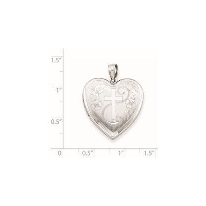 Sterlingsilber Rhodiniert 24mm Diamantiert Kreuz Herz Medaillon