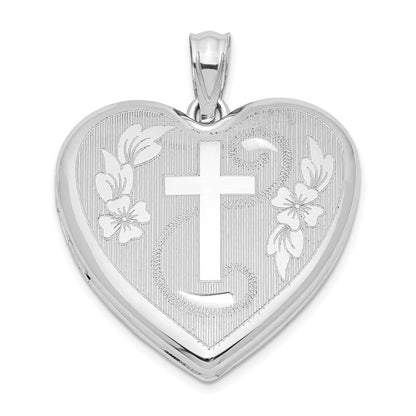 Sterlingsilber Rhodiniert 24mm Diamantiert Kreuz Herz Medaillon