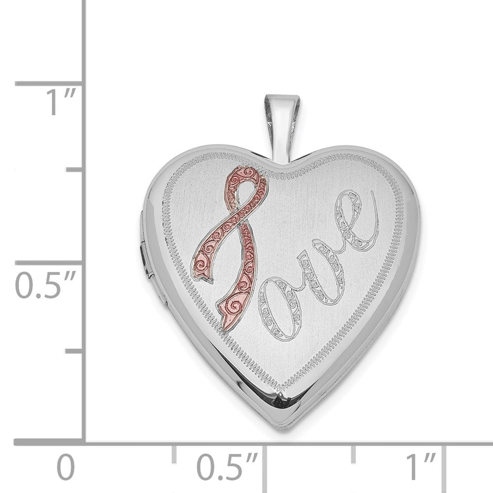 Sterlingsilber Rhodiniert 20mm Satiniert Rosa Schleife Liebe Herz Medaillon