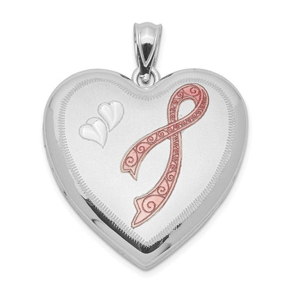 Sterlingsilber Rhodiniert 24mm Emailliert Diamantiert Rosa Schleife Herz Medaillon