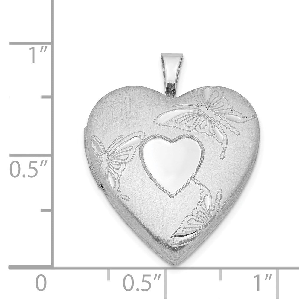 Sterlingsilber Rhodiniert 20mm Satiniert/polished Diamantiert Schmetterling Herz Medaillon
