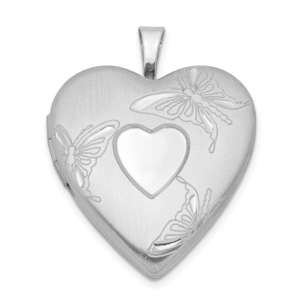 Sterlingsilber Rhodiniert 20mm Satiniert/polished Diamantiert Schmetterling Herz Medaillon