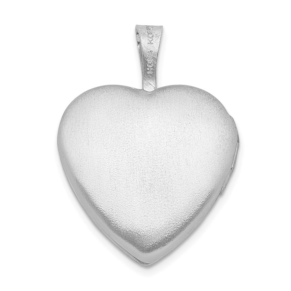 Rhodiniertes Sterlingsilber Diamant-Anhänger Herz mattiert emailliert diamantiert 16 mm