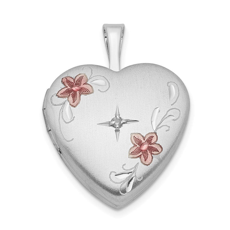 Rhodiniertes Sterlingsilber Diamant-Anhänger Herz mattiert emailliert diamantiert 16 mm