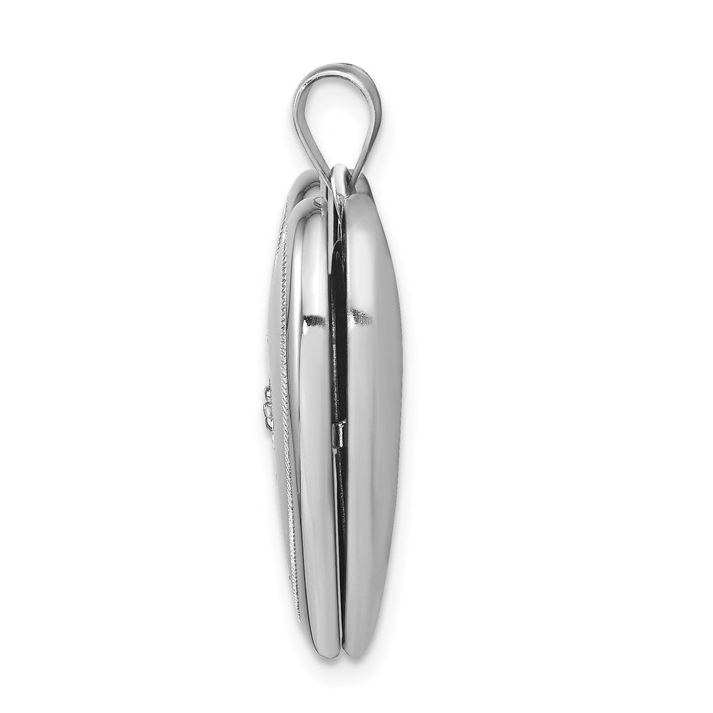 Rhodinierte Sterlingsilber-Kette mit Diamant und diamantiertem Herz-Medaillon, 24 mm