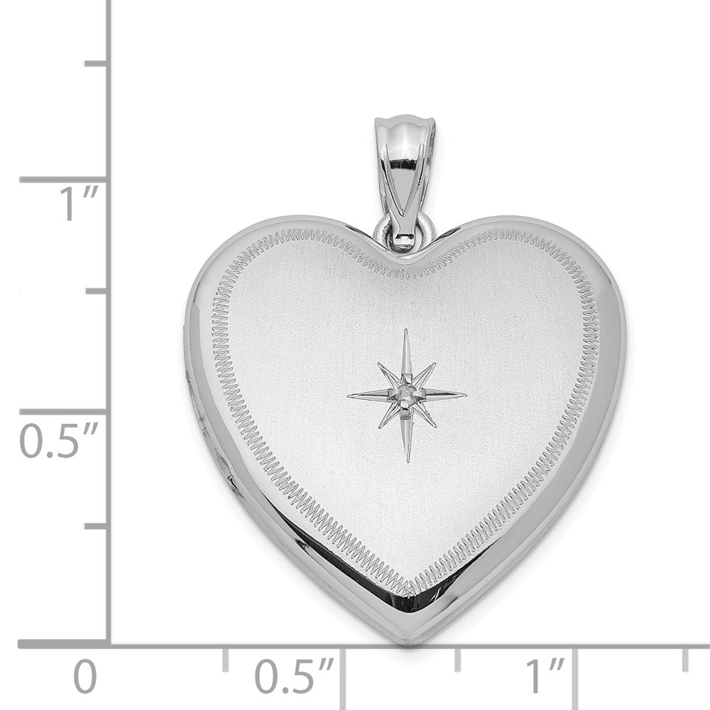 Rhodinierte Sterlingsilber-Kette mit Diamant und diamantiertem Herz-Medaillon, 24 mm