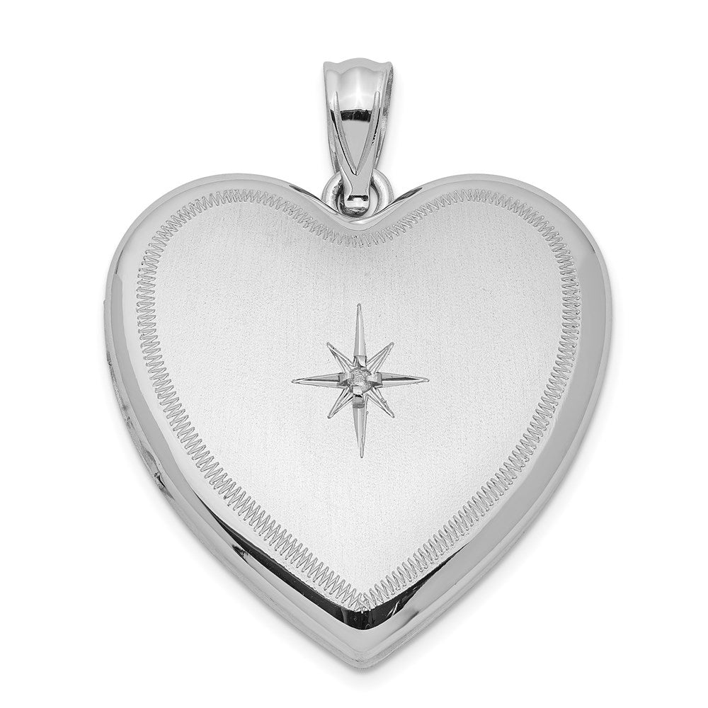 Rhodinierte Sterlingsilber-Kette mit Diamant und diamantiertem Herz-Medaillon, 24 mm