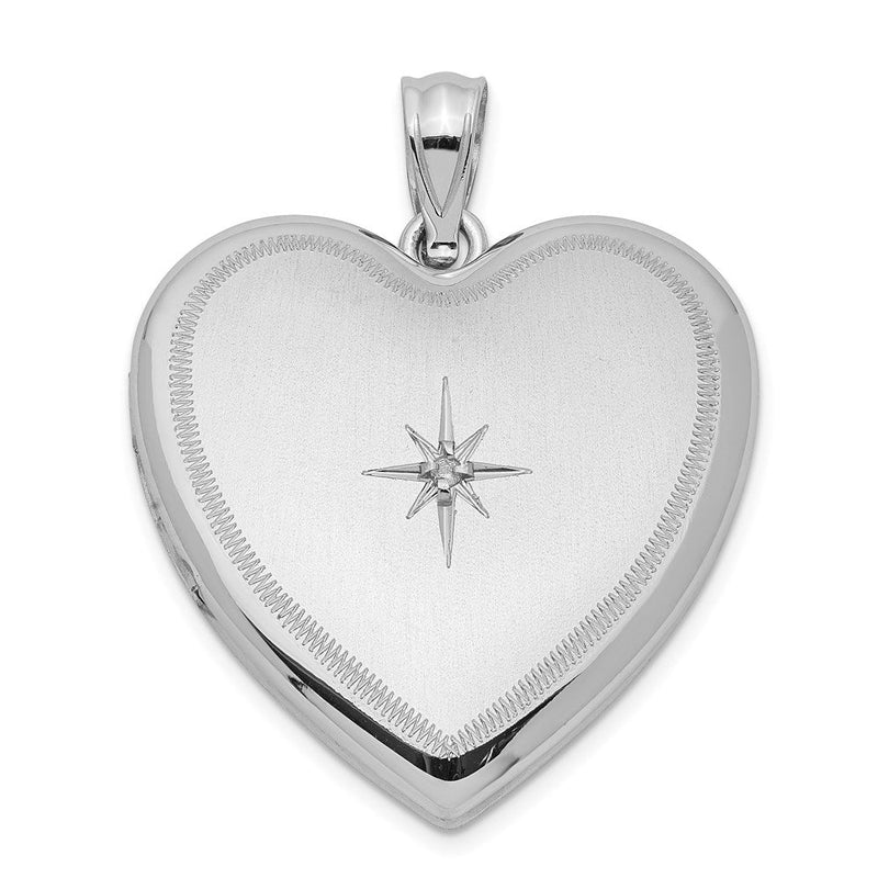 Rhodinierte Sterlingsilber-Kette mit Diamant und diamantiertem Herz-Medaillon, 24 mm