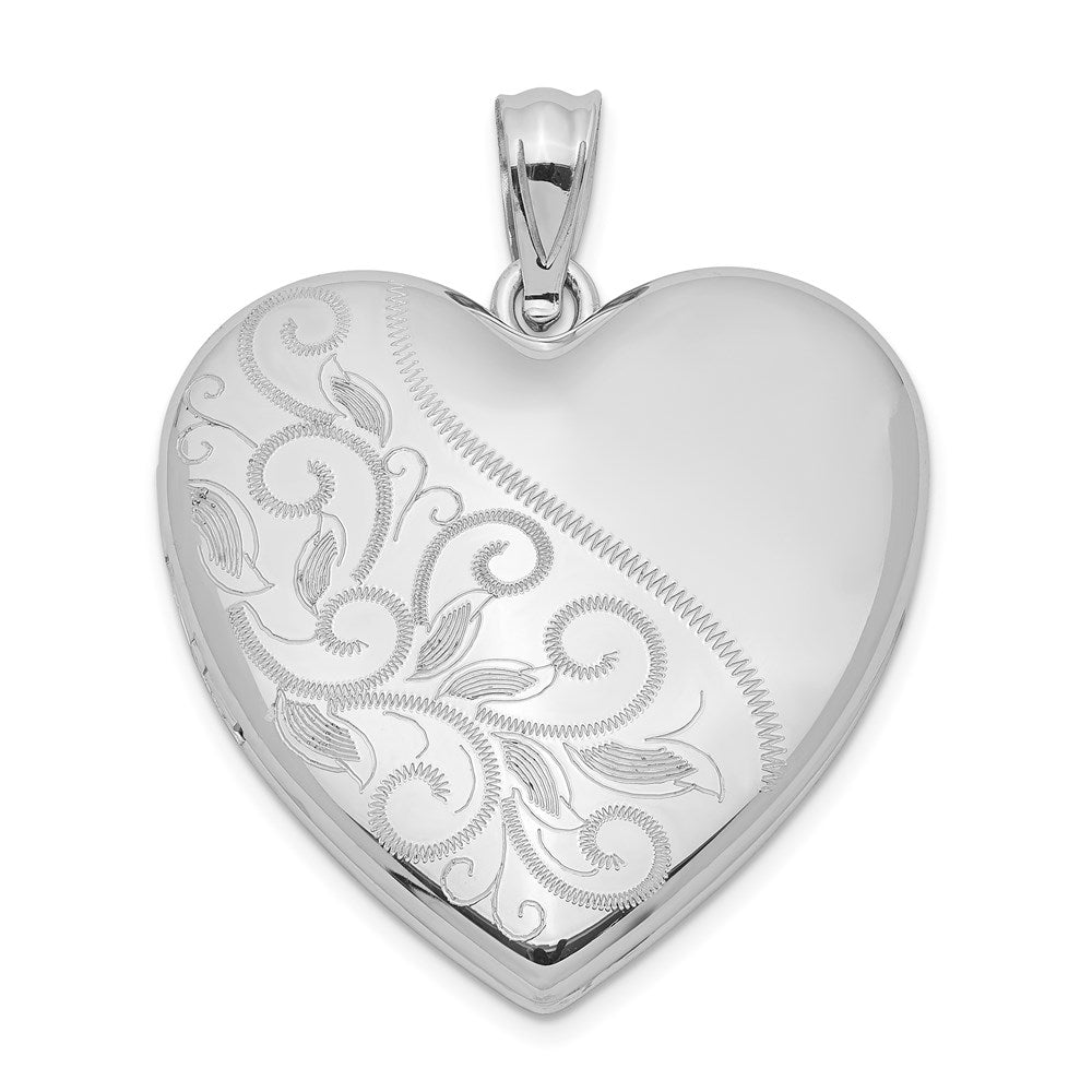 Sterlingsilber Rhodiniert 24mm Scrolled Herz Familie Medaillon