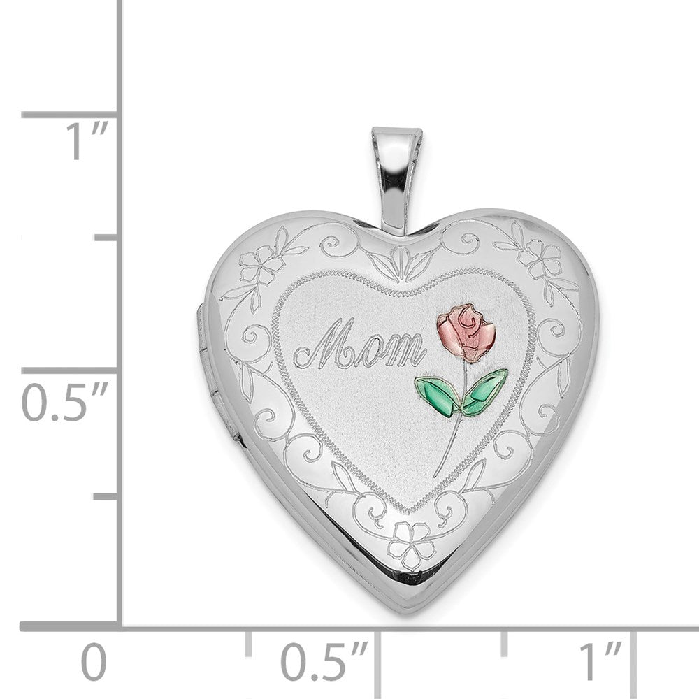 Sterlingsilber Rhodiniert 20mm Diamantiert & Emailliert Mama Rose Herz Medaillon