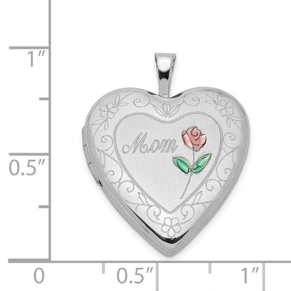 Sterlingsilber Rhodiniert 20mm Diamantiert & Emailliert Mama Rose Herz Medaillon