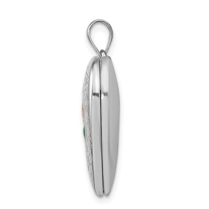 Sterlingsilber Rhodiniert 24mm Emailliert Diamantiert Mama Herz Medaillon