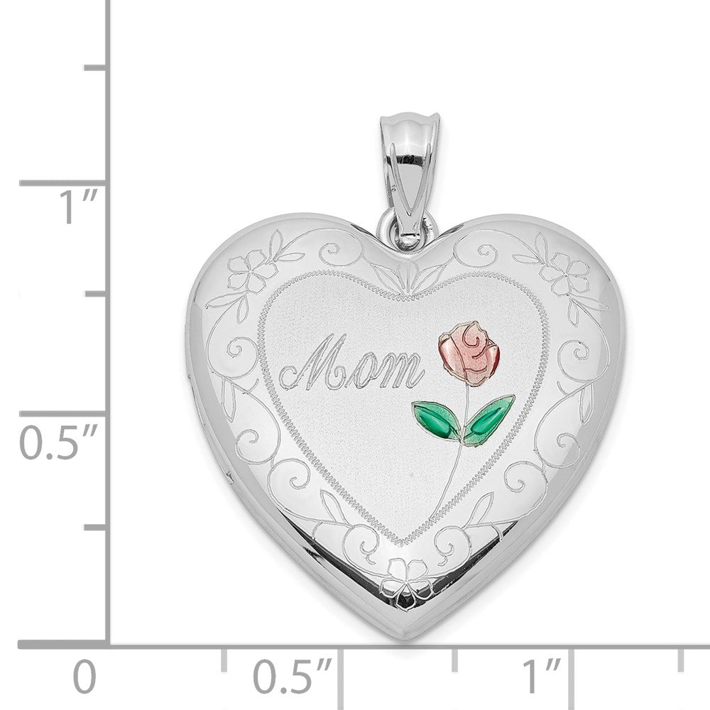 Sterlingsilber Rhodiniert 24mm Emailliert Diamantiert Mama Herz Medaillon